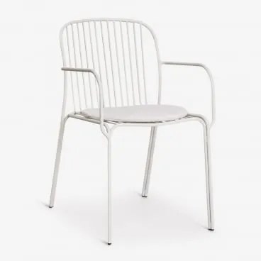 Pack De 4 Cadeiras De Jardim Com Apoios De Braços Em Aço Anerina Gardénia Branco & Branco Acinzentado - Sklum