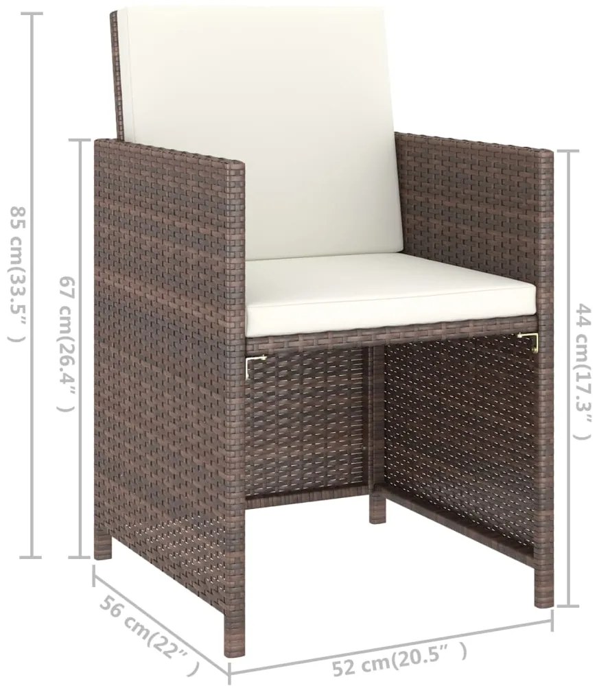Conjunto jantar para jardim c/ almofadões 6 pcs vime castanho