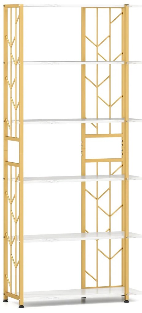 Estante de 6 prateleiras com estrutura metálica 80 x 31 x 180 cm Branca e dourada