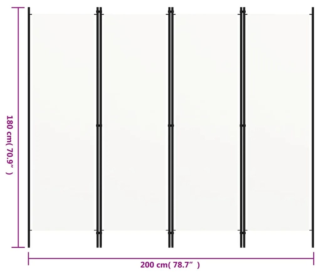 Divisória de quarto com 4 painéis 200x180 cm branco