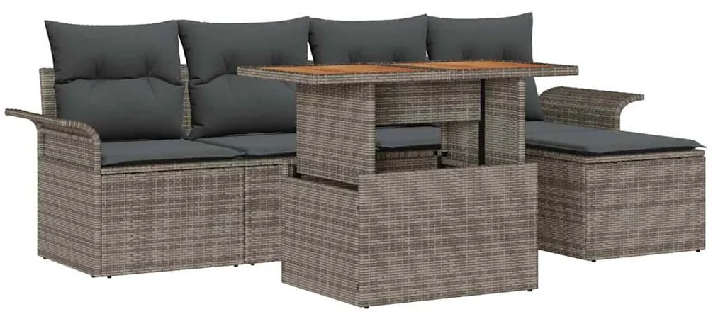 Conjunto de Sofá de Jardim de 6 Peças com Almofadas em Rattan Sintétic