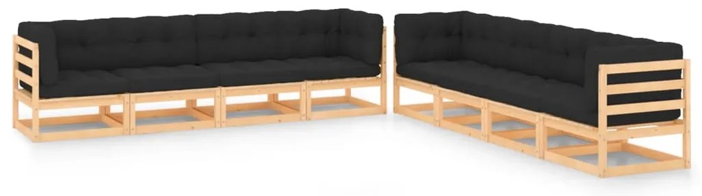 8 pcs conj. lounge jardim c/ almofadões antracite pinho maciço