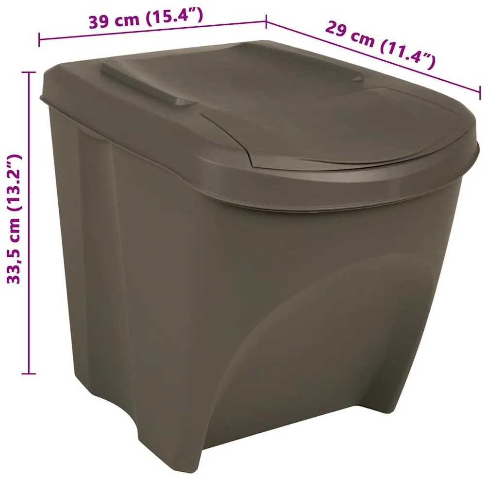 Caixotes do lixo empilháveis 3 pcs 75 L polipropileno cinzento