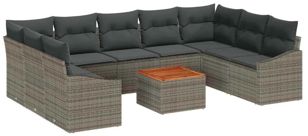 Conjunto de sofá de jardim com 10 peças e almofadas cinzas