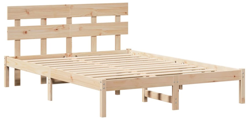 Estrado de Cama com Cabeceira 160x200 cm Madeira Sólida Pinho