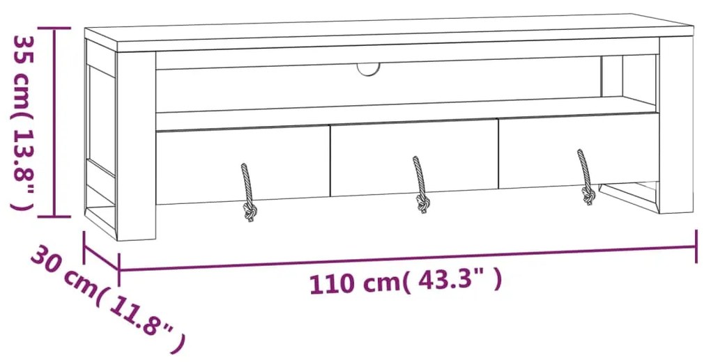 Móvel de TV 110x30x35 cm madeira de teca maciça