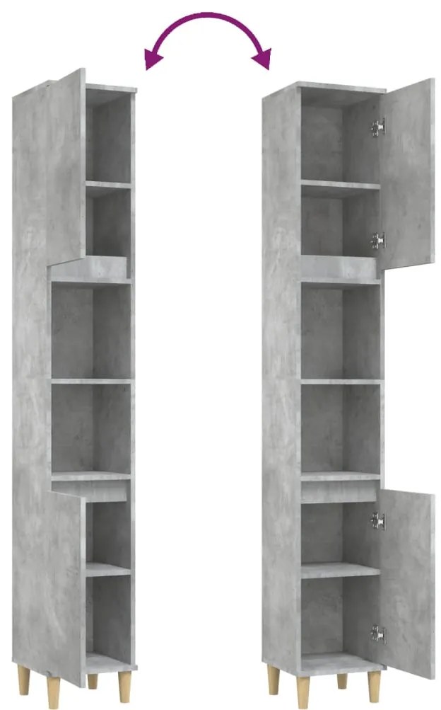 Armário WC 30x30x190 cm derivados de madeira cinzento cimento
