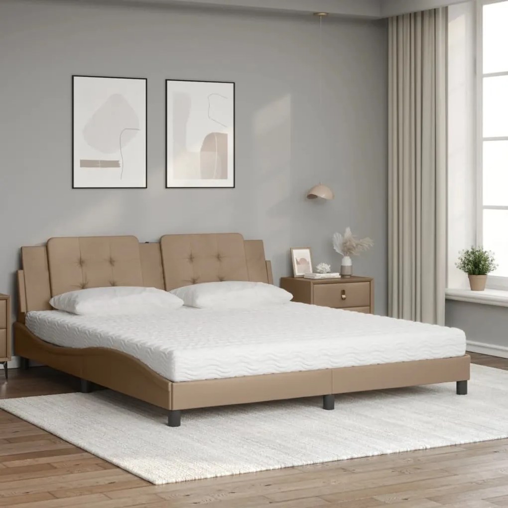 Cama com colchão 180x200 cm couro artificial cappuccino