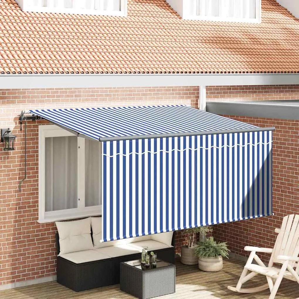 vidaXL Toldo Retrátil Azul e Branco 300 x 200 cm Poliéster e Alumínio