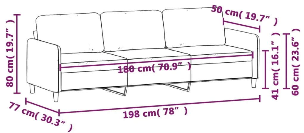 Sofá de 3 lugares 180 cm veludo cor creme