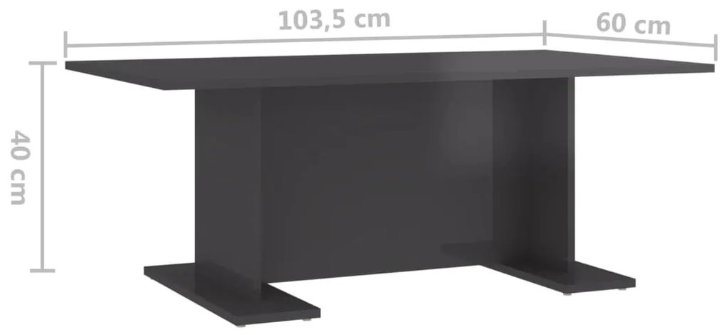 Mesa de centro 103,5x60x40 cm contraplacado cinzento brilhante
