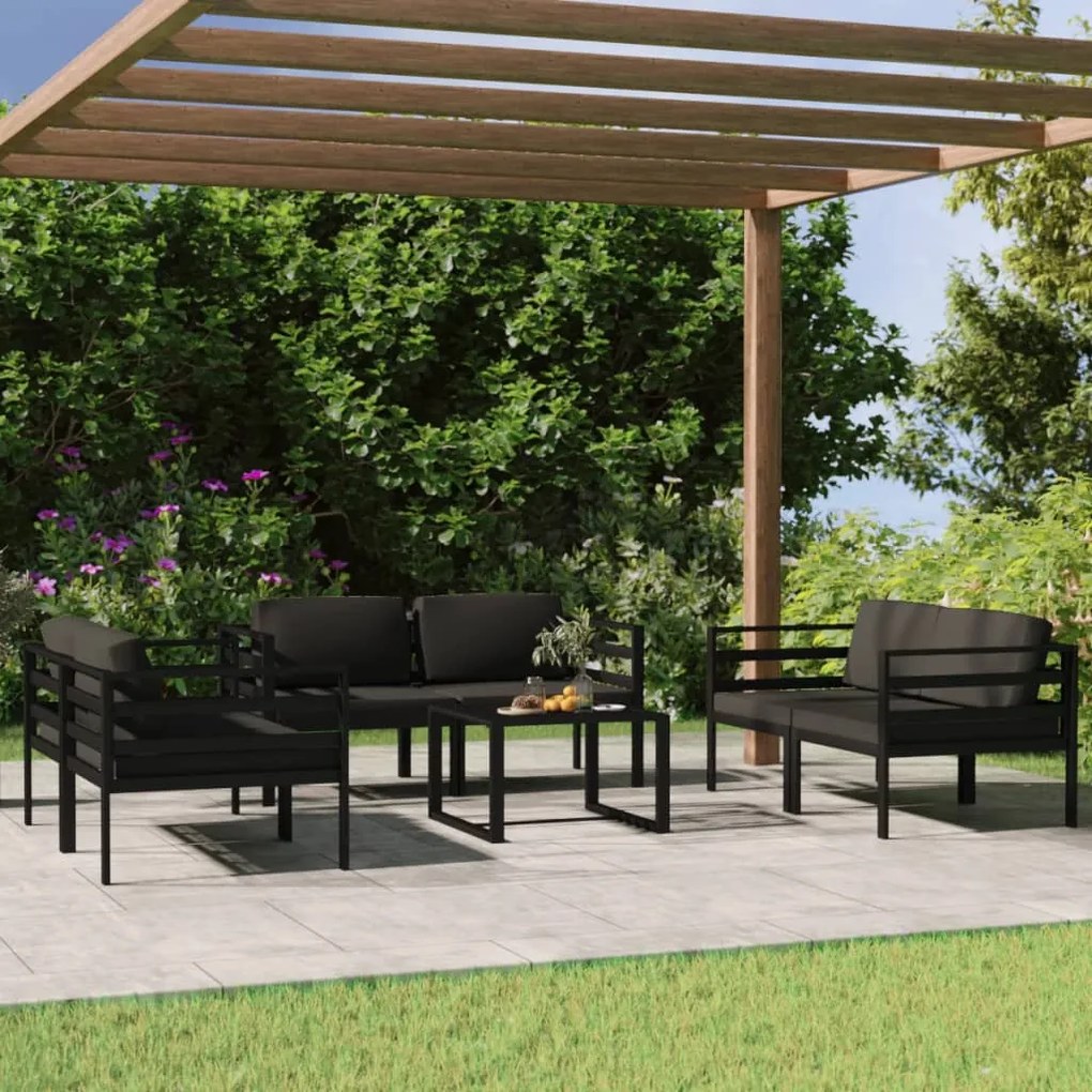 vidaXL 7 pcs conjunto lounge jardim com almofadões alumínio antracite