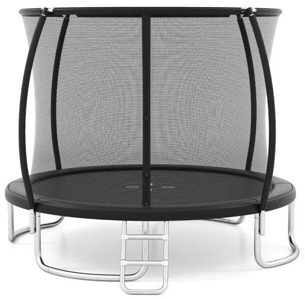 Trampolim exterior com escada Ø305 cm redondo para jardim com rede de segurança, cobertura de borda e estrutura metálica Preto