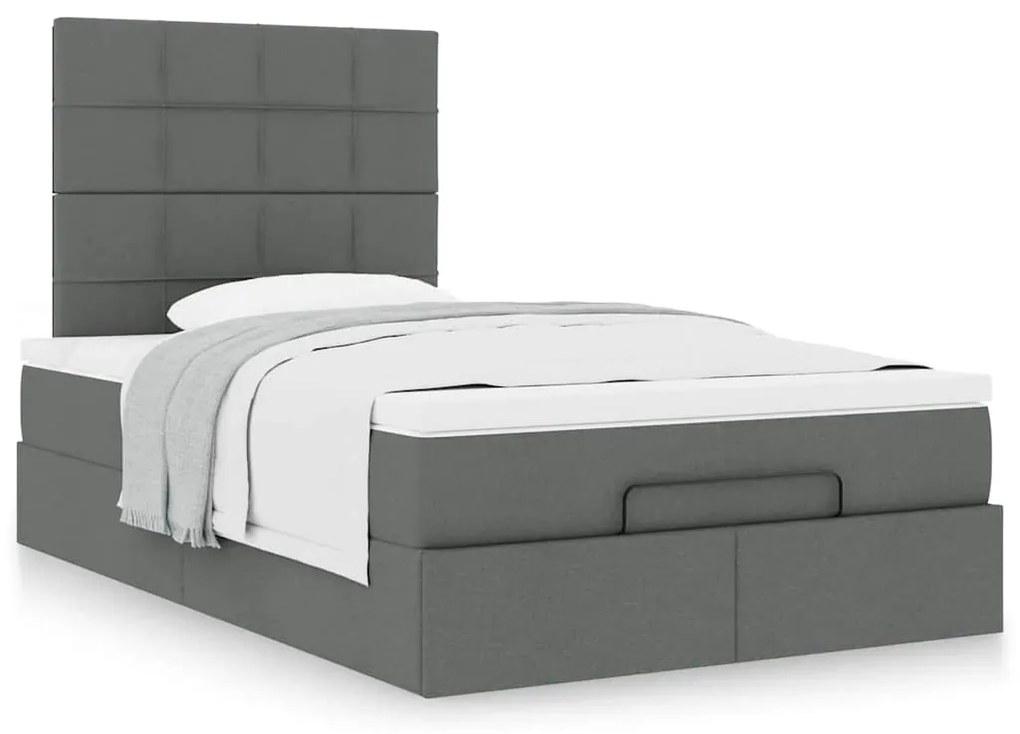 Estrutura cama otomana colchão 120x200cm tecido cinzento escuro