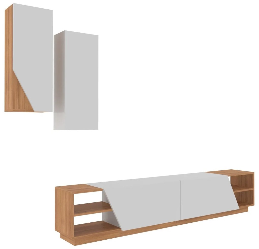 Móvel TV Zebra – Branco e Teca – 240x47x37,5 cm