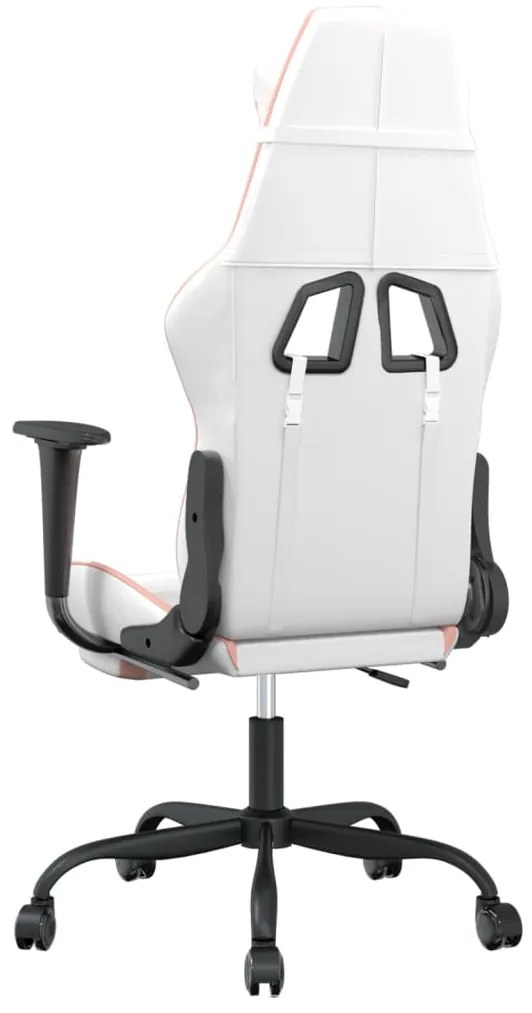 Cadeira gaming com apoio p/ pés couro artificial branco e rosa