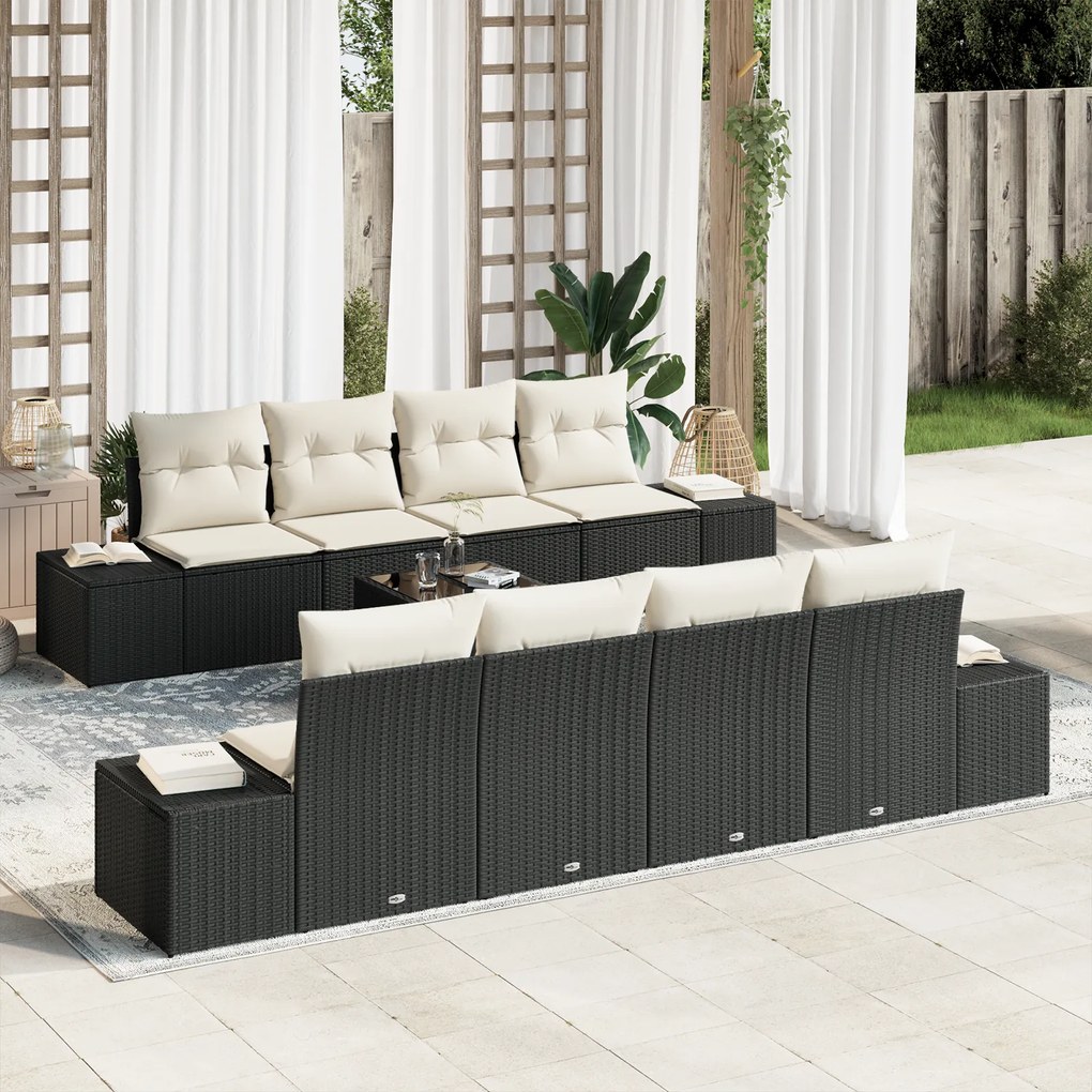 Conjunto de Sofás de Jardim 7 Peças com Almofadas Preto Rattan Sintéti