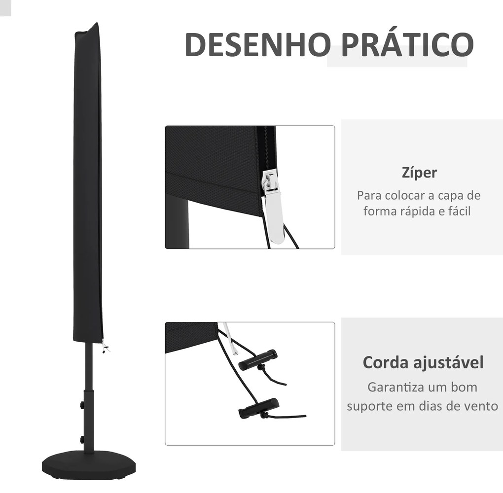Capa de Proteção para Chapéu de Sol de Tecido Oxford 420D Cobertura para Chapéu de Sol com Fecho de Correr 178x25/35 cm Preto