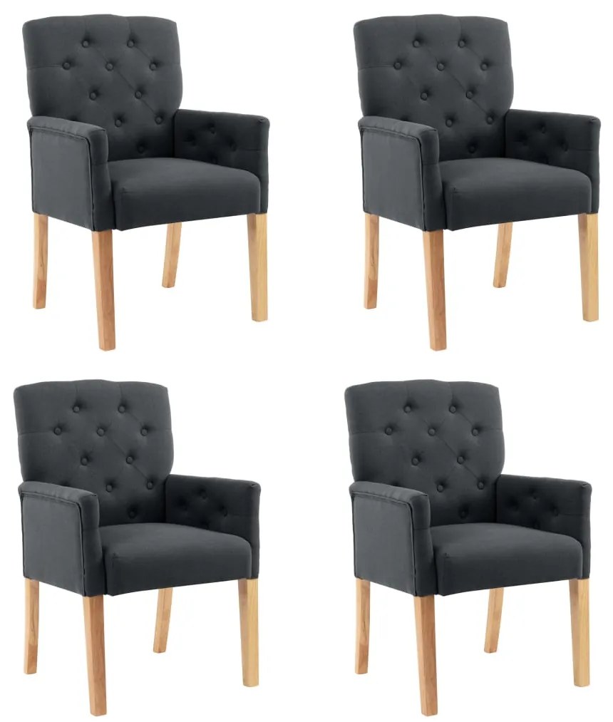 Cadeiras de jantar com apoio de braços 4 pcs tecido cinzento