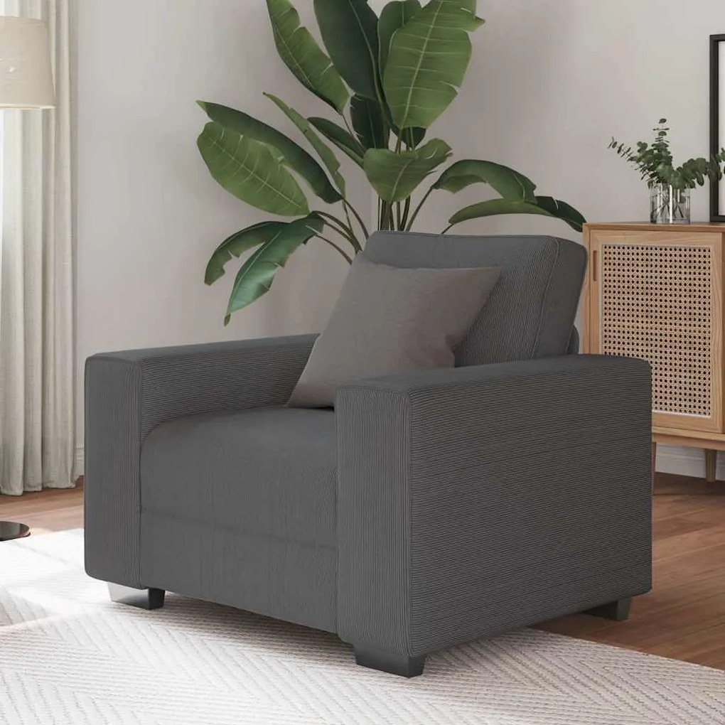 Poltrona 60 cm tecido corduroy cinzento-escuro