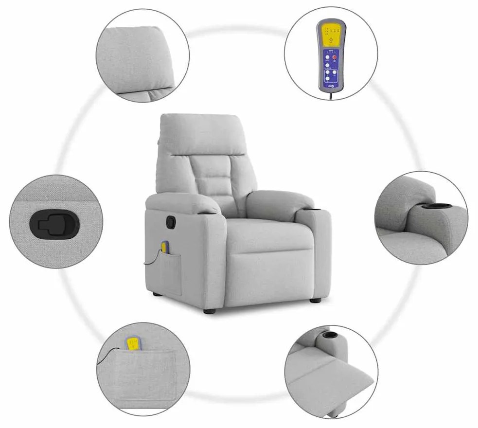 Cadeira de massagem reclinável tecido cinzento