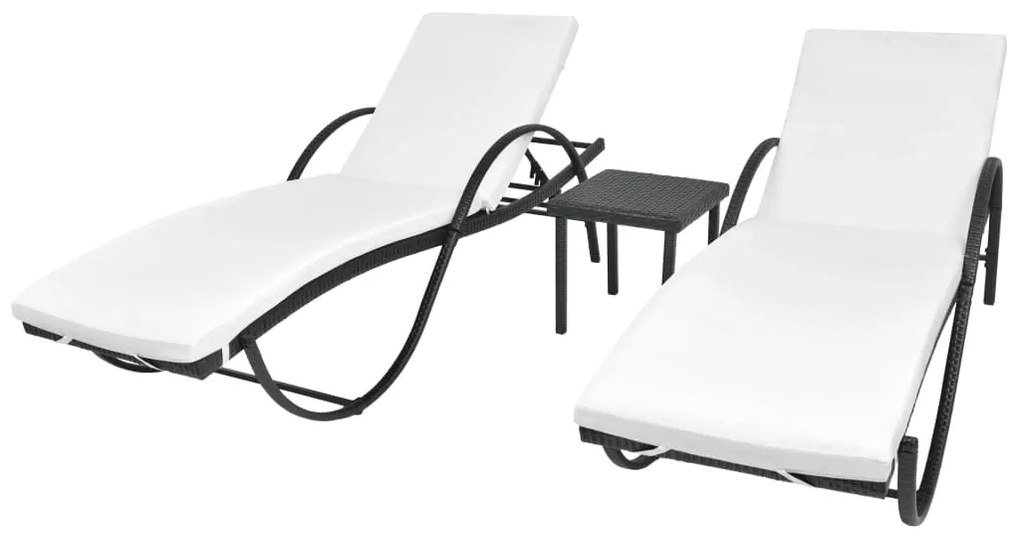 vidaXL Espreguiçadeiras com mesa 2 pcs vime PE preto