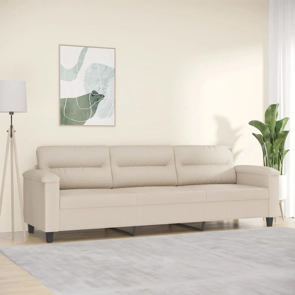 vidaXL Sofá de 3 lugares 210 cm tecido de microfibra creme