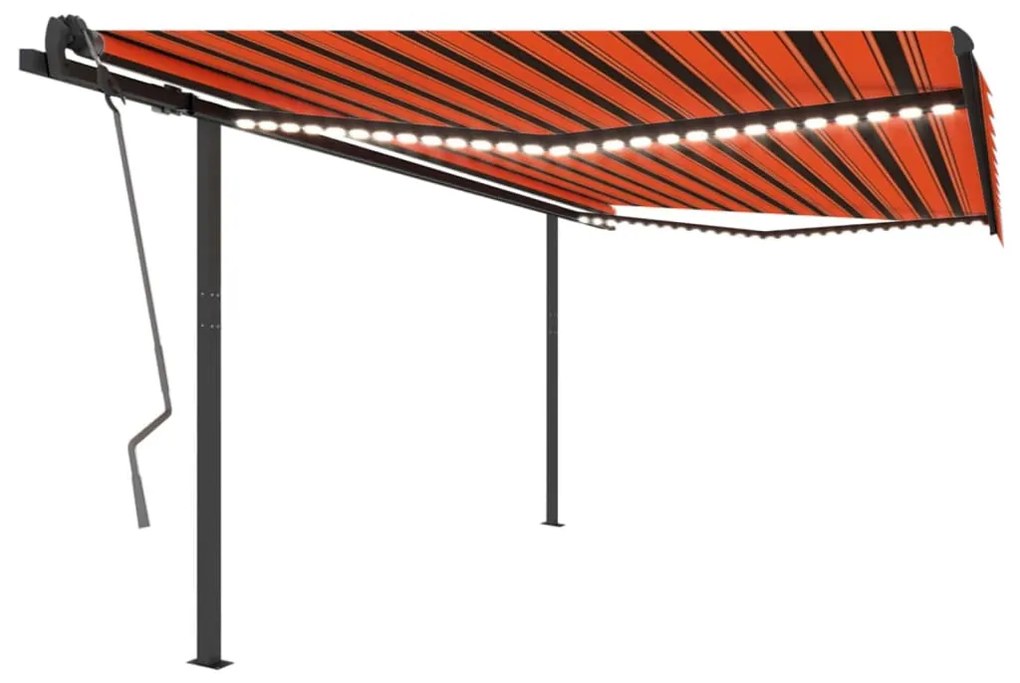 vidaXL Toldo retrátil manual com luzes LED 4x3,5 m laranja e castanho