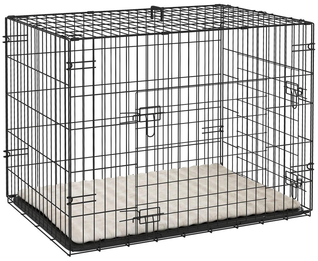 Pawhut Gaiola para Cães Gaiola de Transporte para Cães Dobrável com 2 Portas Bandeja Removível Almofada Lavável 76x53x60 cm Preto | Aosom Portugal