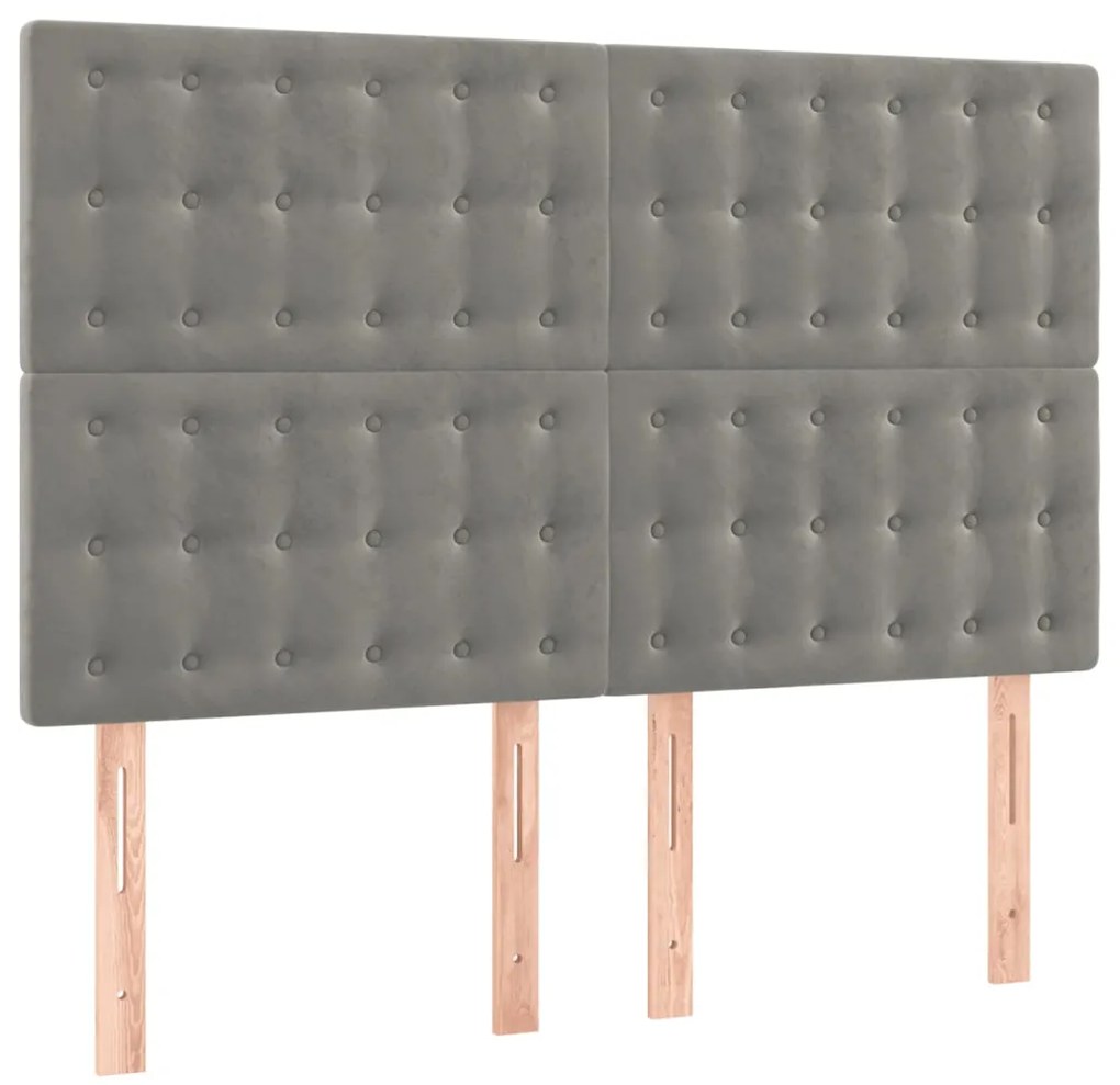 Cabeceira cama c/ luzes LED veludo 144x5x118/128cm cinza-claro