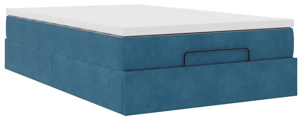 Cama otomana com colchão 120x190 cm veludo azul-escuro