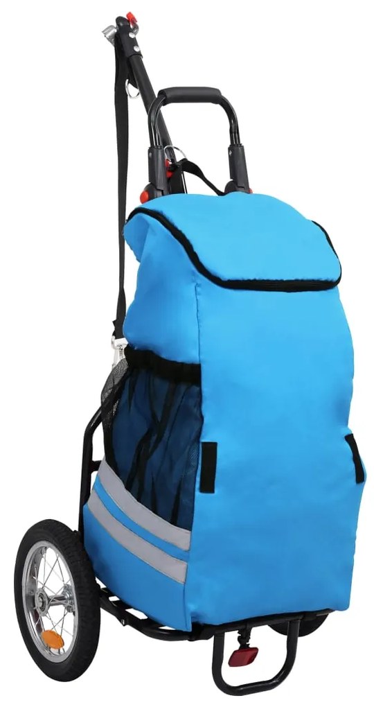 92447 vidaXL Reboque para bicicleta com saco de compras azul/preto