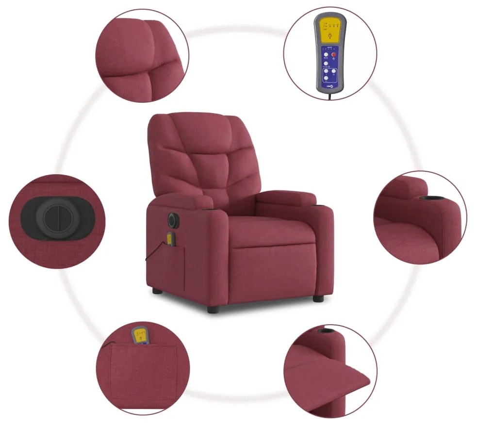 Poltrona reclinável de massagens elétrica tecido vermelho tinto