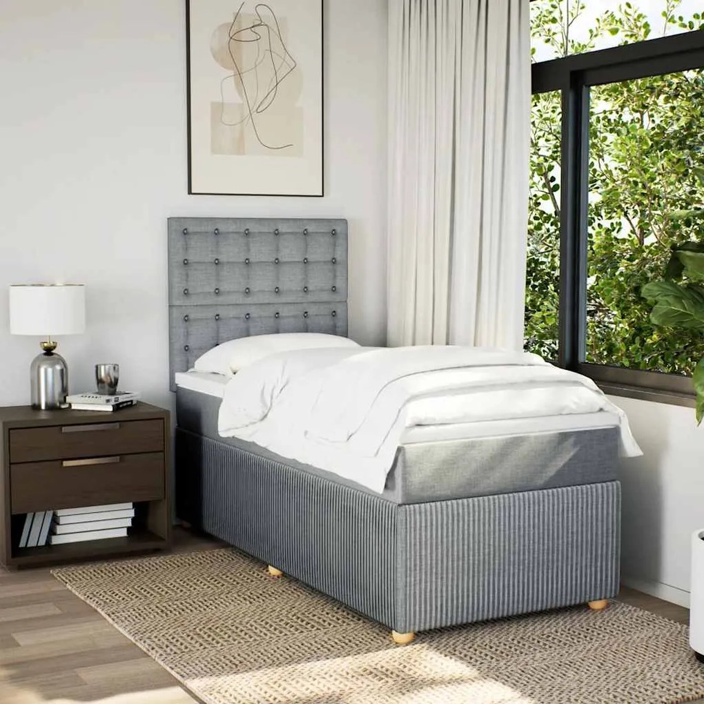 Cama com molas/colchão 90x190 cm tecido cinzento-claro
