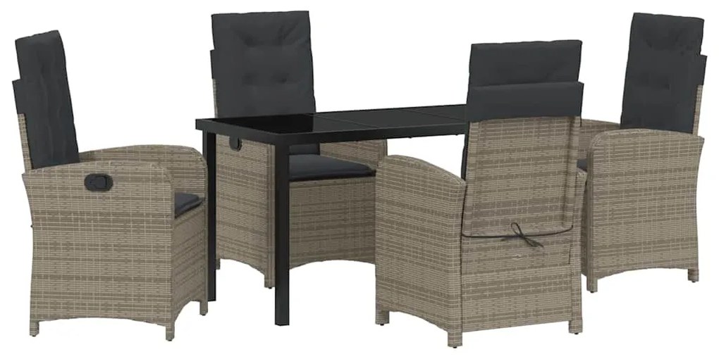 Conjunto de Jantar de Jardim de 5 Peças com Almofadas Cinza Rattan Pol