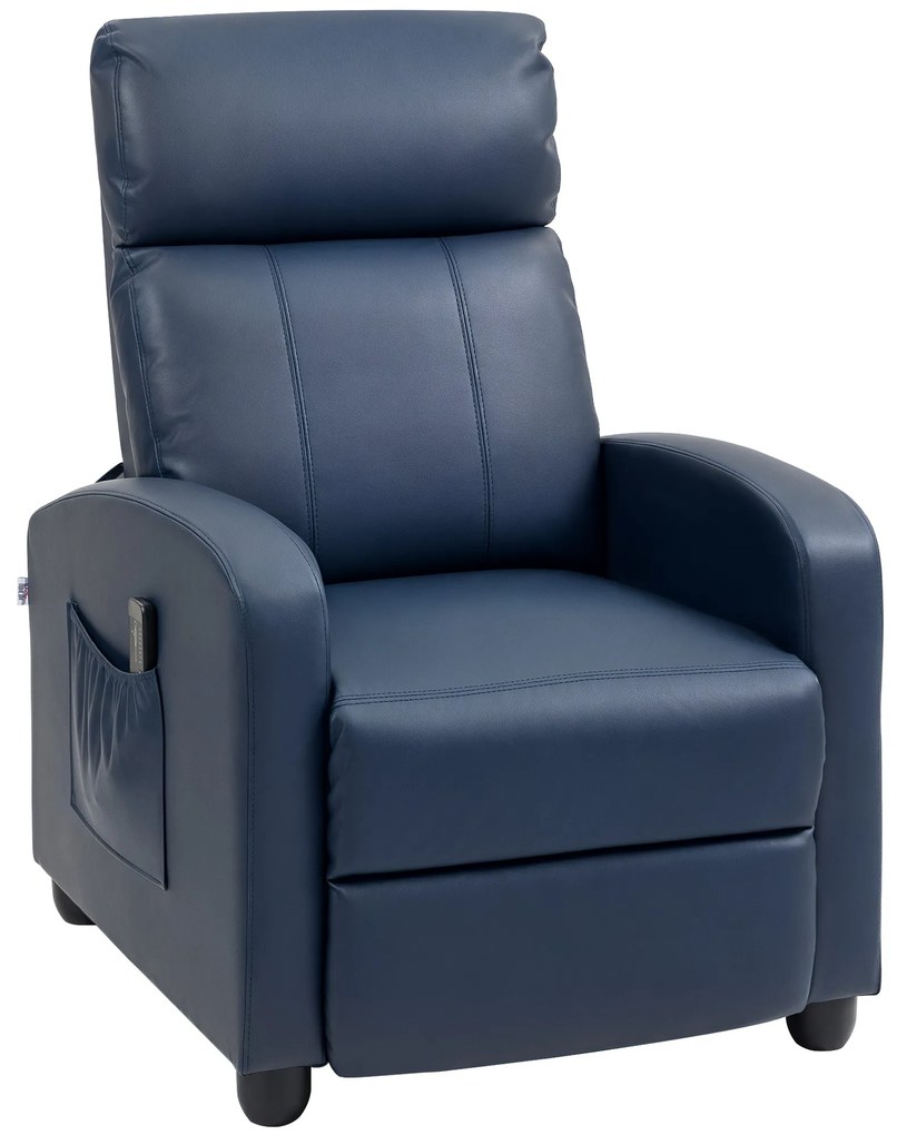HOMCOM Poltrona de Massagem Reclinável com 2 Zonas de Massagem 8 Programas e 5 Níveis de Intensidade 68x88x98 cm Azul Escuro | Aosom Portugal