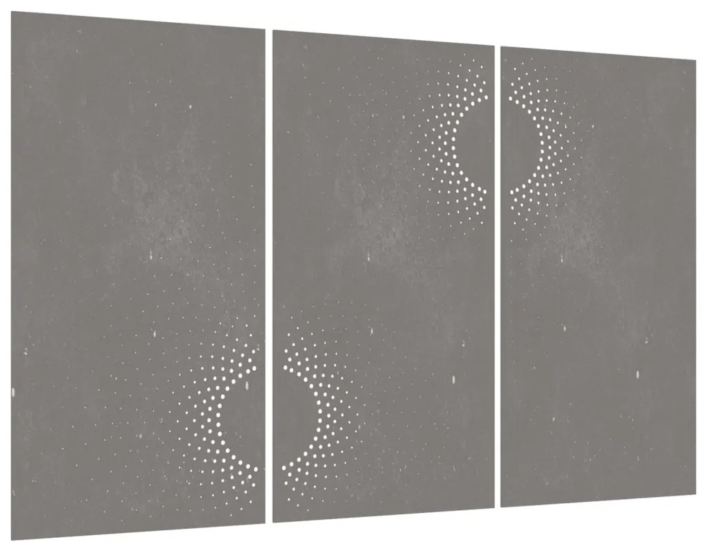 Decoração p/ muro de jardim 3pcs 105x55cm aço corten design sol