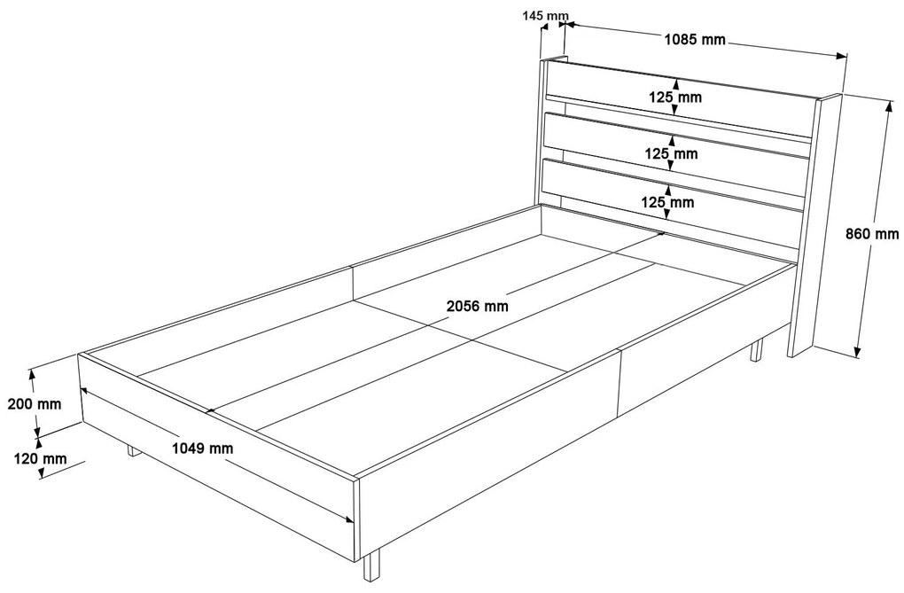 Estrutura de Cama "Ocean" com Cabeceira – Nogueira - 100x200 cm - Desi
