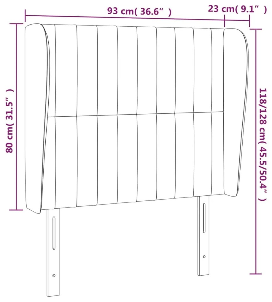 Cabeceira de cama c/ abas tecido 93x23x118/128cm cinzento-claro