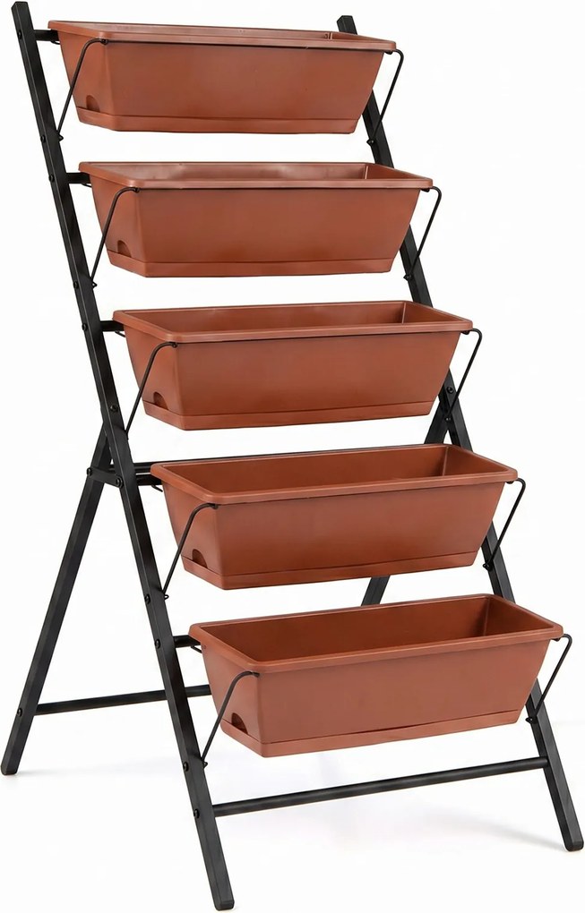 Floreira vertical de 5 níveis 57 x 71 x 115 cm com estrutura metálica, tabuleiros removíveis e orifícios de drenagem, para interior e exterior, , Cast