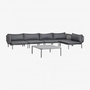 Conjunto De Jardim Com Sofá Modular De Canto De 5 Peças E Mesa De Centro Em Aço Roubly Cinza Grafito - Sklum