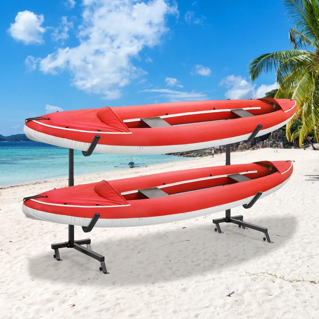 Suporte para caiaque Estante de metal para armazenamento de pranchas de surf ao ar livre Ganchos ajustáveis em 6 alturas Preto