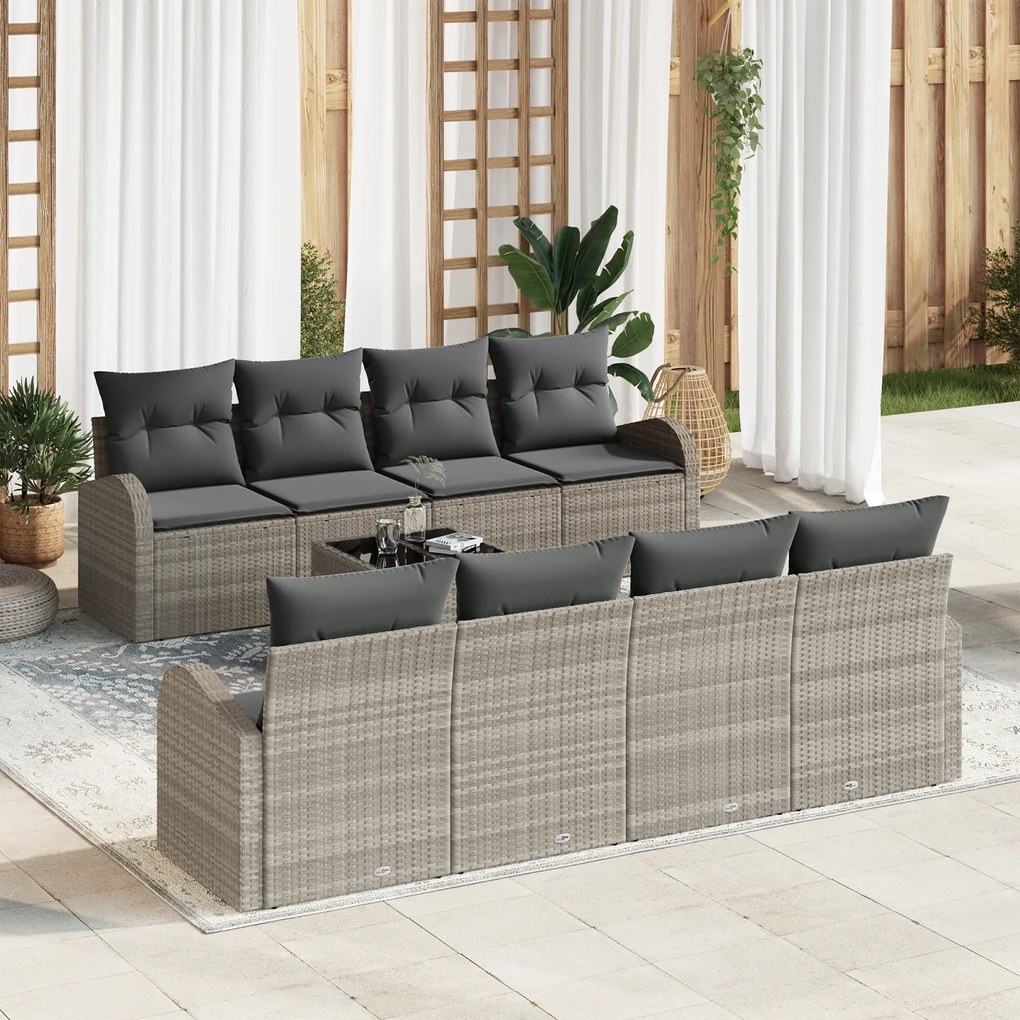 Conjunto de Sofá de Jardim de 9 Peças com Almofadas Cinza Claro Vime P