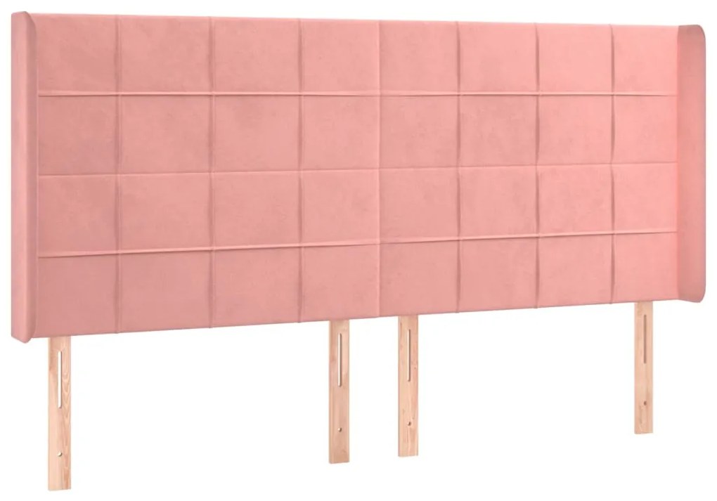 Cama box spring c/ colchão/LED 200x200 cm veludo rosa