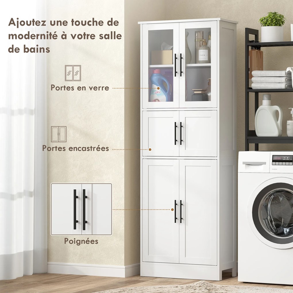 Móvel de Casa de Banho, 60 x 30 x 170 cm, Prateleiras Ajustáveis, Branco