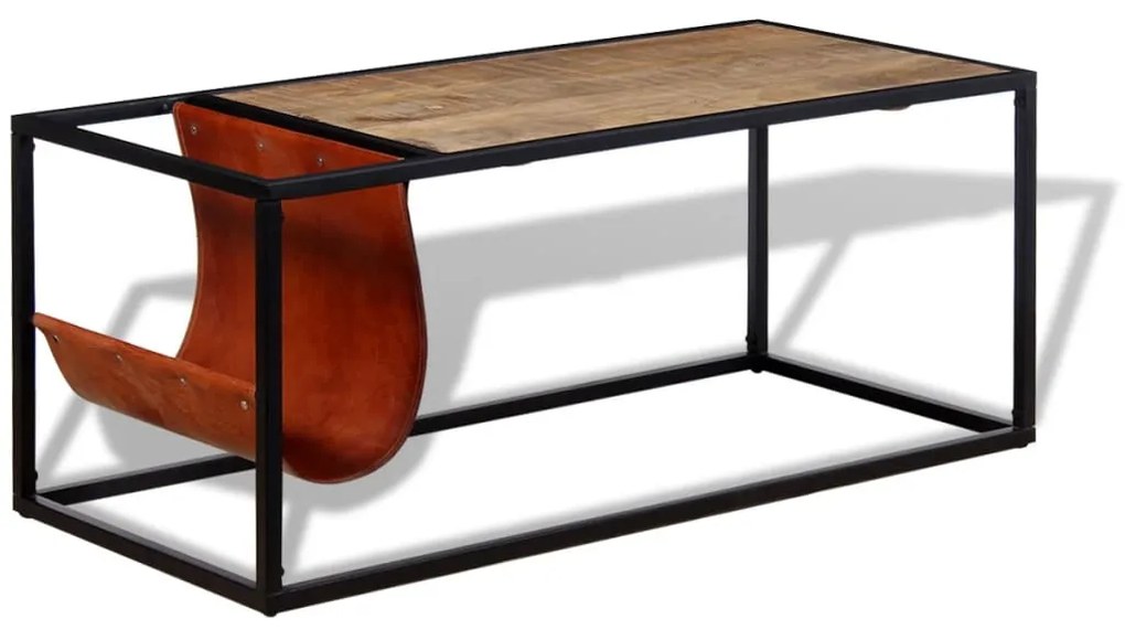 Mesa de centro c/ suporte de revistas pele genuína 110x50x45 cm