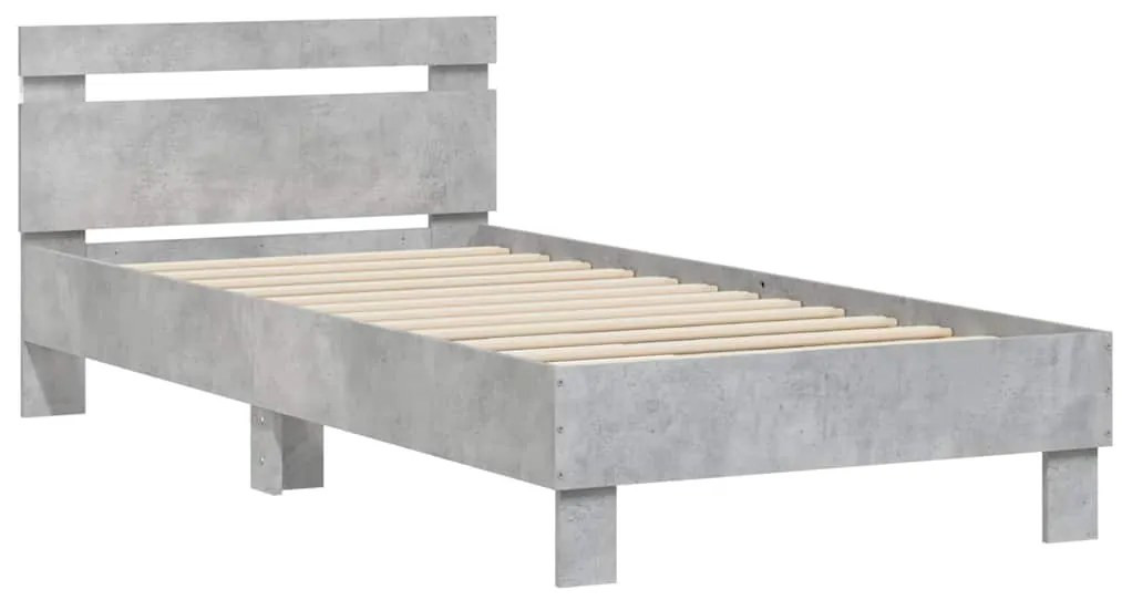 Estrutura de cama c/ cabeceira/luzes LED 90x190cm cinza cimento