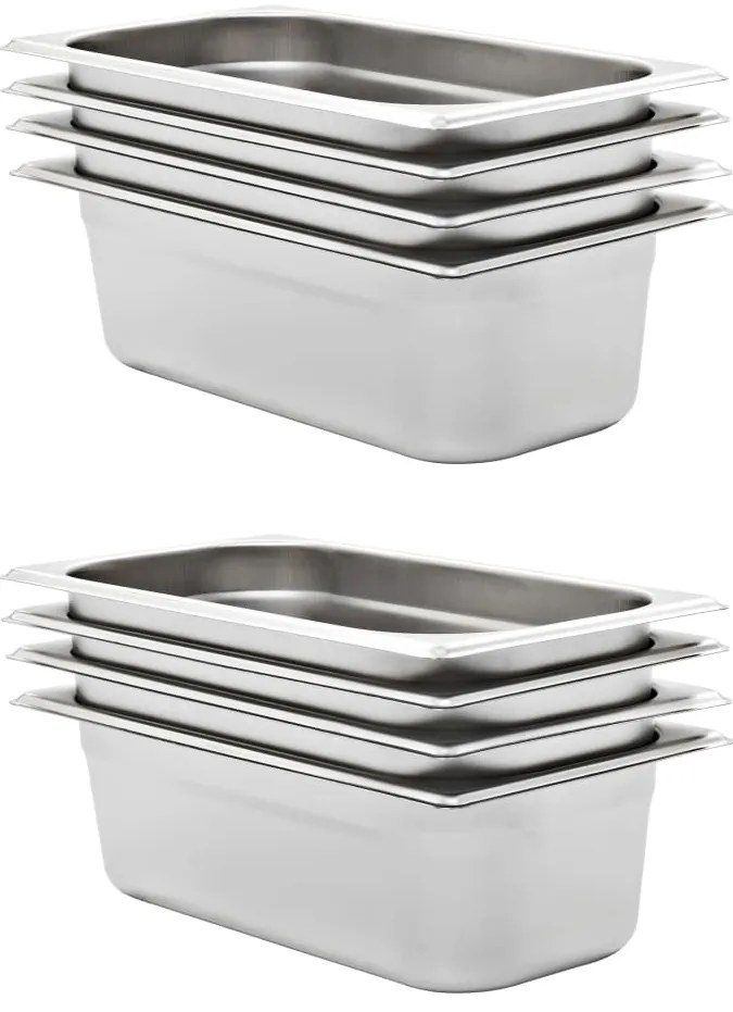 50895 vidaXL Recipientes gastronorm 8 pcs GN 1/3 100 mm aço inoxidável