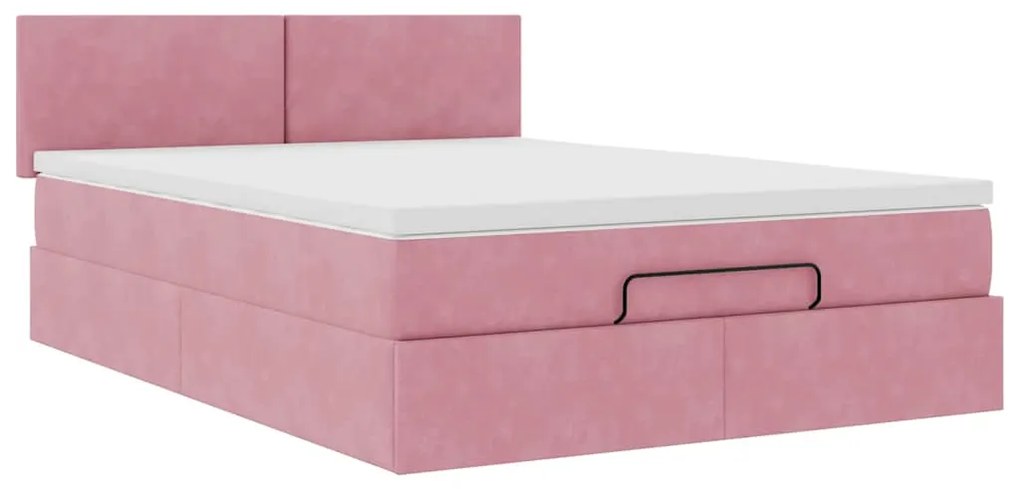 Estrutura de cama otomana com colchão 140x190 cm veludo rosa
