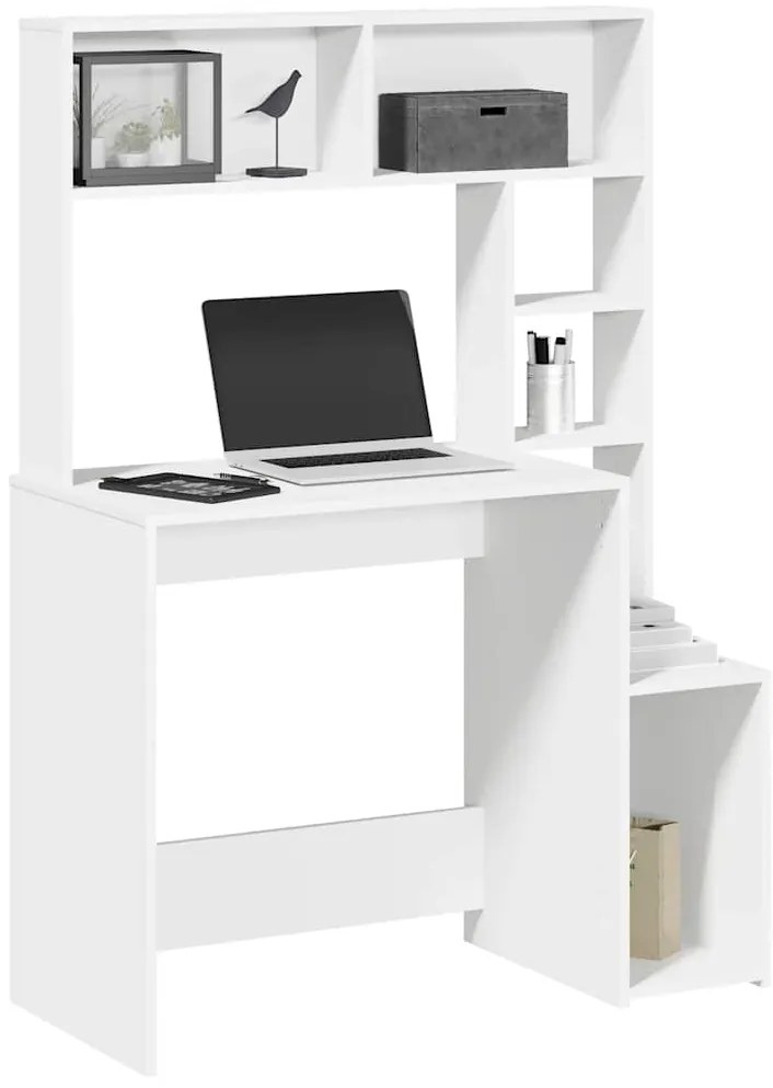 vidaXL Secretária c/ prateleiras 100x45x140cm derivados madeira branco